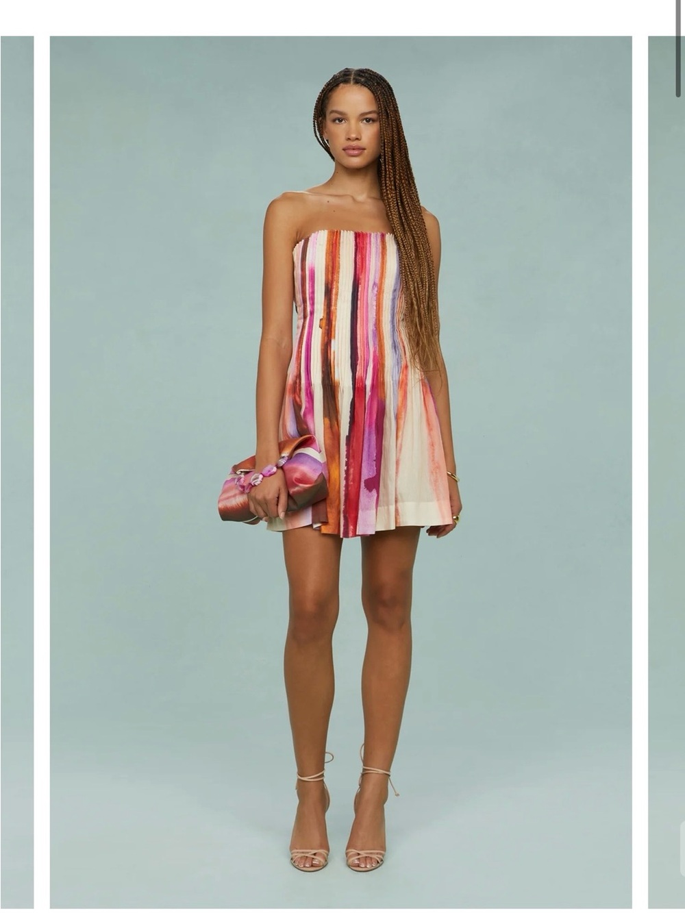 AMUR Strapless Multicolor Watercolor Stripe Mini Dress